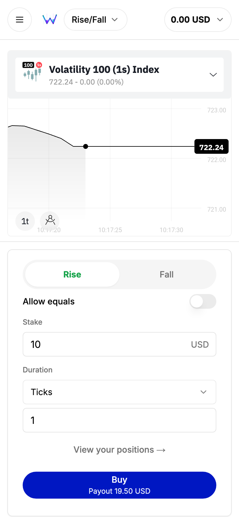 Zinggale trading interface on mobile